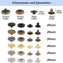 Leather Snap Fasteners Kit, 120 Set Metal Snap Buttons Press Studs with 6 Setting Tools, for Clothes, Bracelets, Jackets