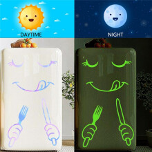 2Pc Refrigerator Stickers, Cute Happy Delicious Face Fridge Stickers Glow in the Dark, Fridge Dazzle Decals Decoration