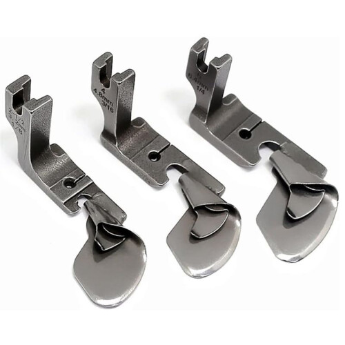 3Pc Industrial Curvo Scroll Hemmer Foot 1/8 Polegadas+3/16 Polegadas+1/4 Polegadas Hem Pull Tube Silk Chiffon Saia  Calcador