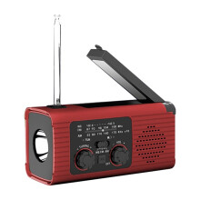 Notfall-Wetterradio, 2000-MAh-Wetterwarnradio, Solarladung, Handkurbel und USB-Aufladung, AM/FM-Radio Rot