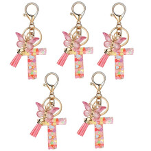 T Style Letter Pendant Cute Initial Keychain Butterfly Keychain