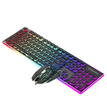 Wired Mechanical Keyboard with Mouse LED Silent Keyboard Gaming Keyboard Waterproof for E-Sports and Office Use-A