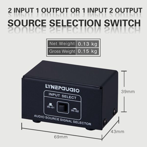2 in 1 Out or 1 in 2 Out O Source Signal Selector, Switcher, Speaker, O Source, Switcher, Lossess, RCA Interface 2
