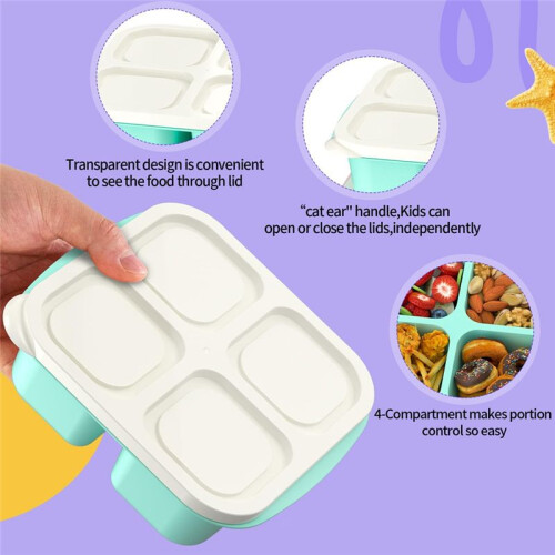 Meal Prep Containers (4 Pack), 4-Compartments Bento Lunch Box, Reusable Food Prep Containers 2