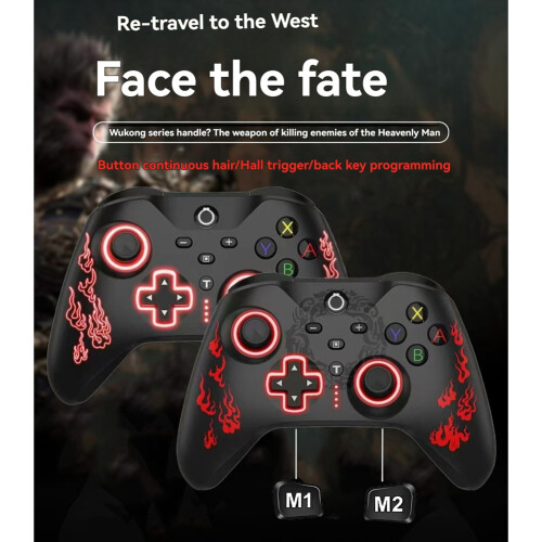 Wireless Gaming Controller with Hall Trigger RGB Light for PC/ /Android Gamepad Black Myth Wukong 2