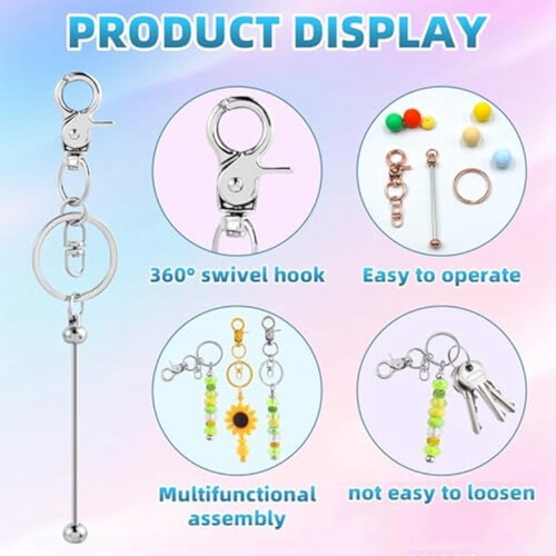 20pcs Beadable Keychains Bars,Diy Multicolor Blank Beadable Keychains-Keychain Bars for Beaded Keychain Making Kit 1
