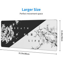 Black and White Blossom Gaming Mouse Pad,Large Mouse Mat Desk Pad, Stitched Edges Mousepad, 31.5 x 11.8 Inch