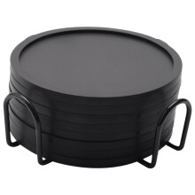 Coasters Glasses Set of 8 Silicone Coasters Round Design Glass Coasters in Black for Drinks, Bar, Cups, Glass - Table