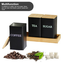 3PCS Set Tea Coffee Sugar Canister Set with Tray Iron Tea and Coffee Jars with Bamboo Lid Coffee Sugar Tea Containers B