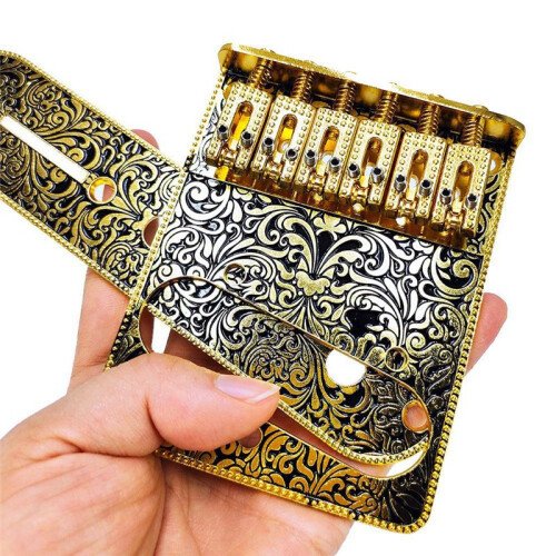 6 String Roller Saddle Bridge and Control Plate for TL Electric Guitar with Carving Decorative Strings Through Bridge 1