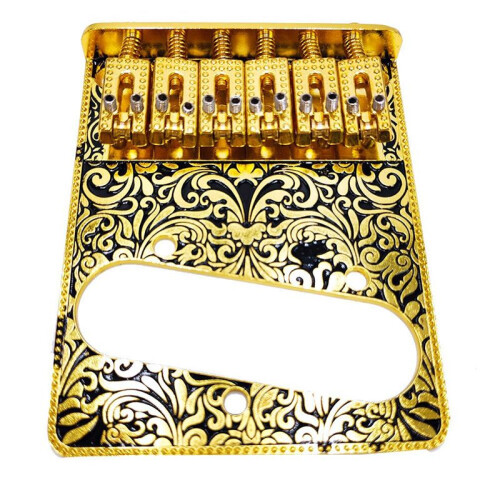 6 String Roller Saddle Bridge and Control Plate for TL Electric Guitar with Carving Decorative Strings Through Bridge 2