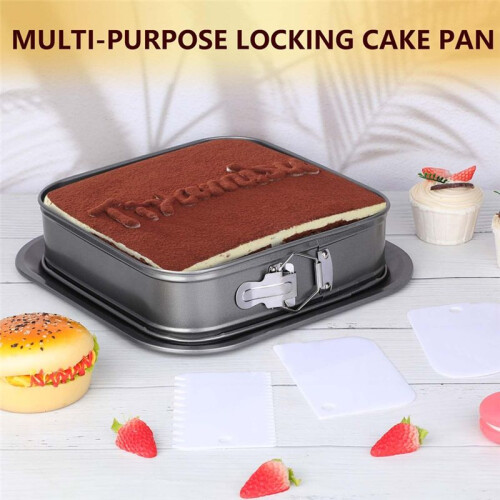 Forma de Bolo Quadrada em Forma de Mola Forma de Bolo de 9 Polegadas Forma de Cheesecake com Base Removível Suprimentos de Decoração de Bolo 2