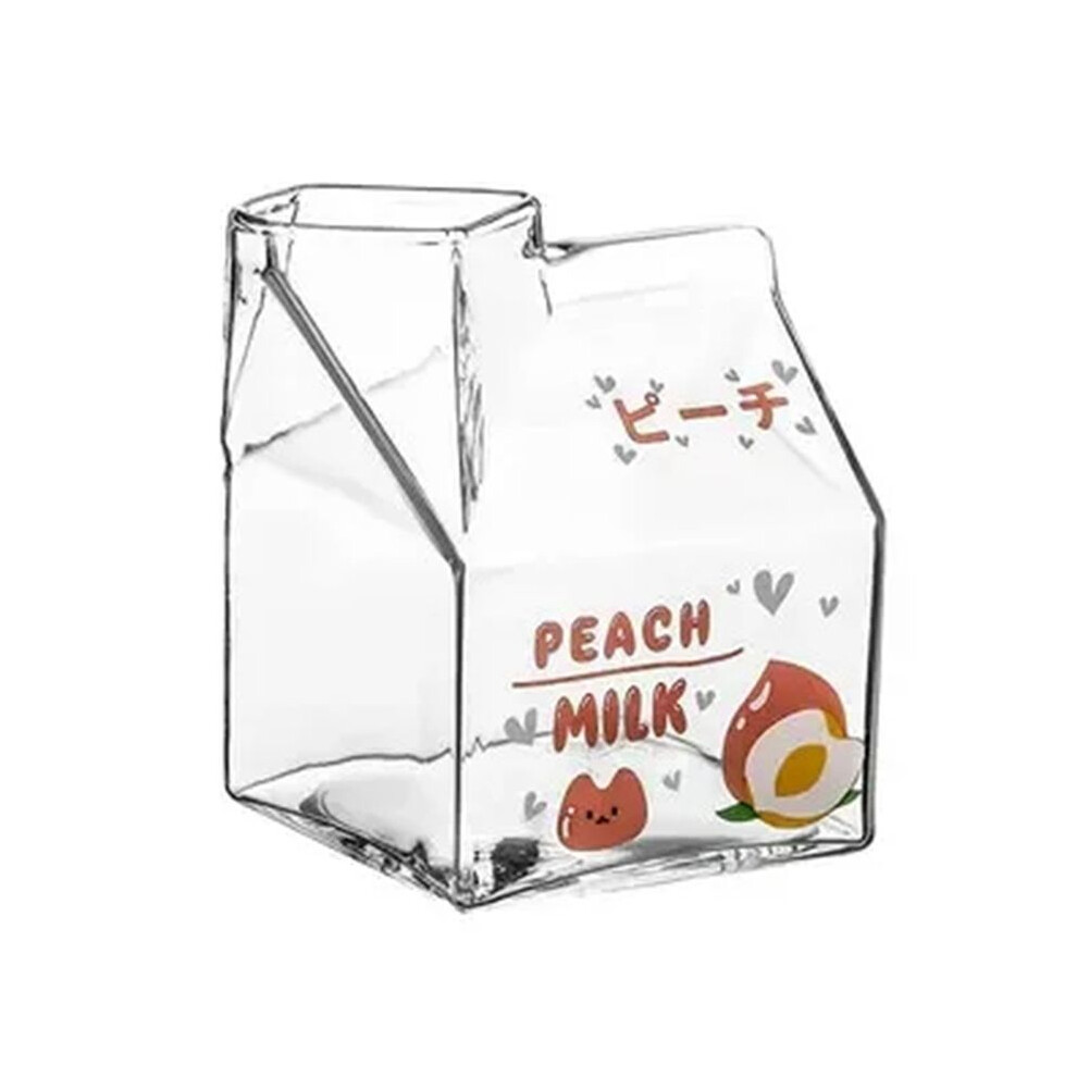 Wella Elements 350Ml Kawaii Square Milk Carton Glass Cup Heat Resistant Cute Strawberry Peach Breakfast Cup Pudding Cup Milk Bottles, B