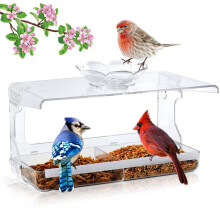 Window Bird Feeder with Non-Marking Self-Adhesive Hooks, Clear Window Bird Feeder for Outside, Transparent Bird House