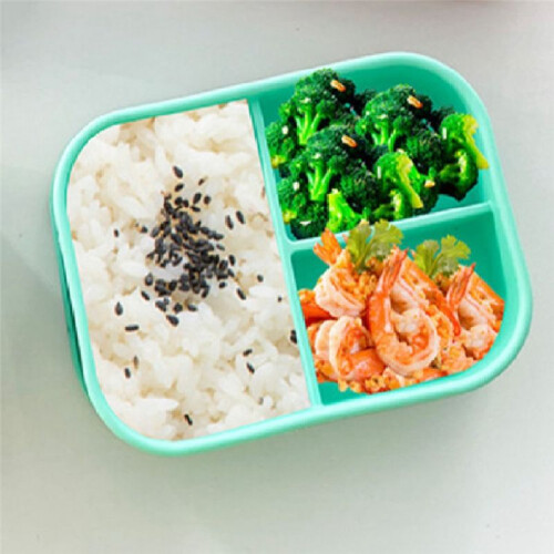 Silicone Lunch Box Food Grade Crisper Microwave Heating 3-Compartment Lunch Bento Box Office Student Kitchen Tableware,A 1