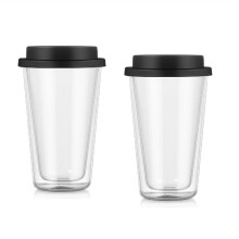 2 Paquetes de Tazas de Café de Vidrio de Doble Pared con Tapas de Silicona, Tazas de Café Aisladas de 12 Oz/350 Ml, Aptas para Lavavajillas
