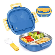 Rostfritt Stål Kid Bento Box, Läckagesäker, 3-Fack, Lunchbox med Bestick - Idealiska Portionsstorlekar för Åldrarna 1 Till 3 Blå