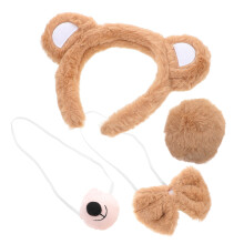 5Sets Adorable Animal Costume Set Khaki Bear Ear Headband Tail Bowtie