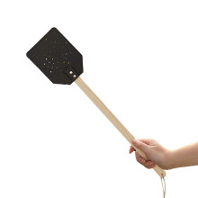 Scacciamosche con Manico In Legno Nero Scacciamosche Manuale Scacciamosche In Pelle PU
