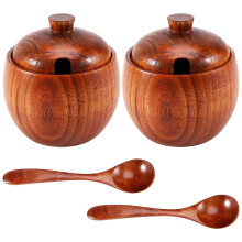 2 Pz Barattolo di Spezie Condimento Lattina di Zucchero con Coperchio Scatola di Immagazzinaggio Spezie Legno Barattolo di Zucchero Barattoli di Sale