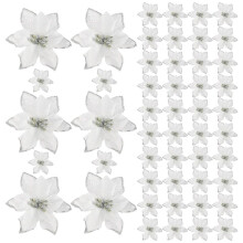 50 Pack Brokat Poinsecja Ozdoby Choinkowe Sztuczny Jedwab Kwiaty Wybiera WystróJ Wieniec Garland Wakacje (Srebrny)