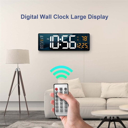 13Inch Large Display LED Digital Wall Clock Remote Control Table Alarm Clock Date Week Timer Automatic Dimmer Clock-A 2