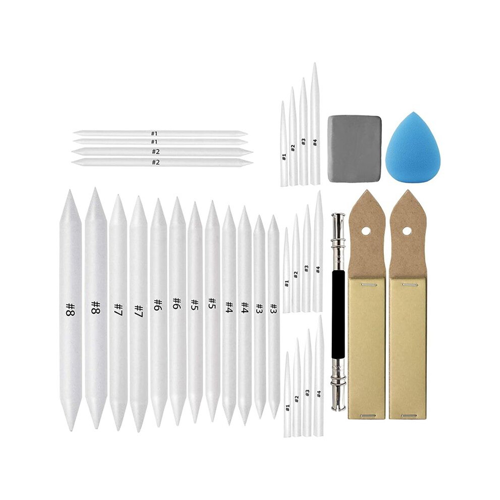 33 Pcs Blending Stumps And Tortillions Set Art Blenders With Sketch Sandpaper Pencil Sharpener Pencil Extension Tool 4711483427715