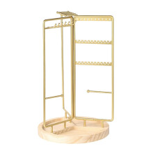 Jewelry Organizer Stand Rotating Jewelry Display with Metal Frame, with Bottom Tray, Jewelry Tower Organizer (Golden)