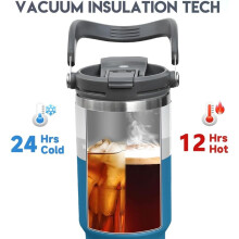 30 Oz Vacuum Insulated Bottle with Handle and Flip Straw Double Wall Stainless Steel Coffee Cup Travel Mug Leak Proof,C