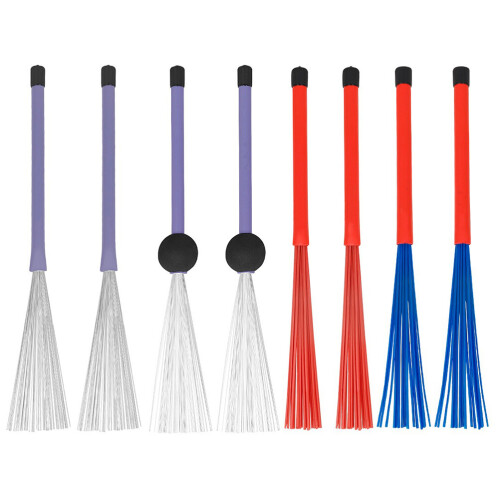 4Paires Balais Acier Et Caoutchouc Pour Batterie Ensemble Multi-Couleurs