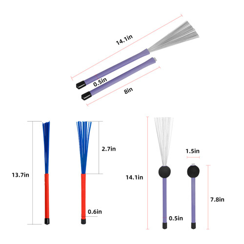 4Paires Balais Acier Et Caoutchouc Pour Batterie Ensemble Multi-Couleurs 1
