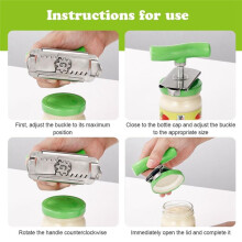 Effortless Jar Can Opener Bottle Openers for Seniors Easy Open Lid Opener Adjustable Grip Stainless Steel Green