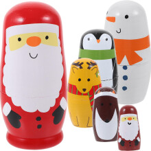 10Pcs Assorted Color Santa Claus Snowman Russian Nesting Toys Decor