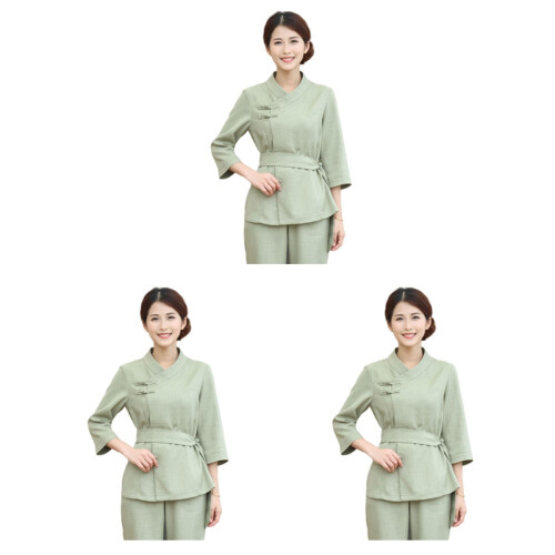 3Sets Clothes Neat Neckline Beauty Technician Overalls Gift 1