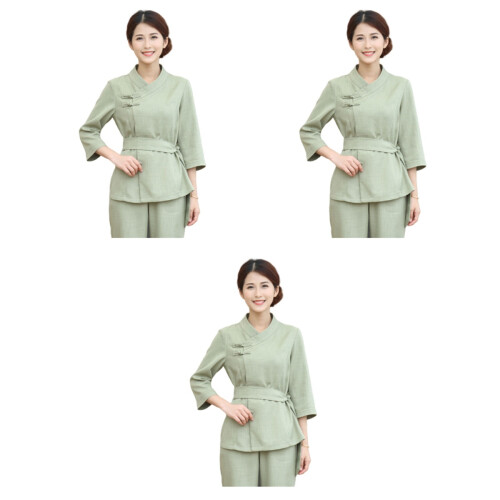 3Sets Clothes Neat Neckline Beauty Technician Overalls Gift 2
