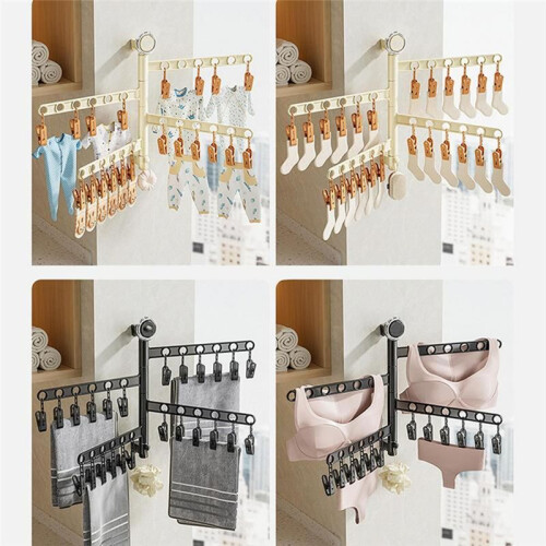 Multi-Functional Drying Rack Socks Underwear Laundry Storage Multi-Clip Wall-Mounted Artifact Balcony Folding Rack B 2