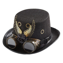 Steampunk-Zylinder, Vintage-Hut mit Flügeln und Zahnrad, Ausgefallenes Kostüm, Retro-Hut im Viktorianischen Stil für Maskerade, Karneval,