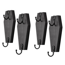 Halloween Coffin Wall Hanging, Coffin Wall Hook for Keys for Wall - Rustic Black Wooden Hanger for Keys, Mugs, Purse B