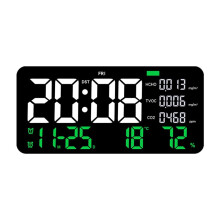 Digital LED-Väggklocka Formaldehyd/CO2/TVOC Display Rökigenkänning Nedräkning Dekorativ Klocka i Sovrummet Grön