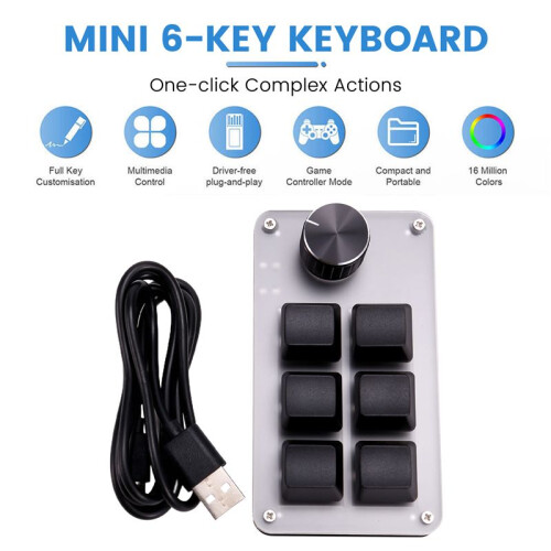 6 Key 1 Knob Copy Paste  Button Wired RGB  Mechanical Keyboard for Gamers/Designers/Video Editor 2