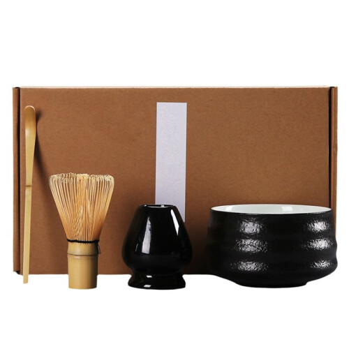 Japanese Matcha Tea Set Matcha Tea Making Tool Tea Set Indoor Drinking Tea Making Tool Accessories Black Pottery