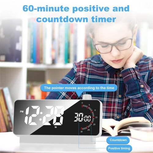 Väckarklocka med Timer: Digital Skrivbordsklocka Batteridriven Countdown för Study Office-Väckarklockor för Sovrum Vita 2