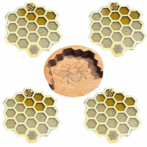 Coasters Set for Drinks with Holder, 4Pcs Honeycomb Shaped Drink Coasters, Mug Coaster for Cold/Hot Drinks 1