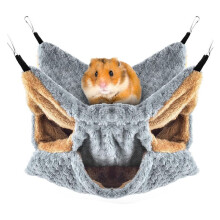Hamac pour Petits Animaux, Furet Sugar Glider Triple Lit Superposé Cage Chaude en Peluche Hamac Suspendu Cachette pour Hamster Gris