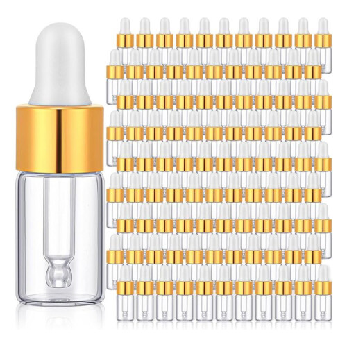 100 Pcs Glass Dropping Bottles  Essential Oil Dropper Bottles Empty Sample Vials with Cap Tiny Storage Jars 3 Ml