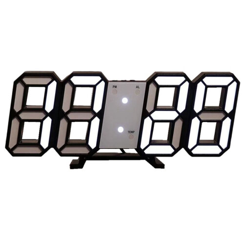 3D LED Digital Clock Luminous Wall Clock Multifunctional USB Plug in Electronic Clock Home Decoration,White 1