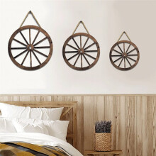 3Pcs Wooden Wagon Wheel Wall Hanging Rustic Garden Wall Art Vintage Hanging for Home Garage Wheel Shaped Pendant Decor
