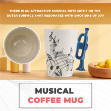 240Ml, Music Ceramic Mug Cute Coffee Tea Milk Stave Mugs and Cups with Handle Novelty Gifts,Trumpet