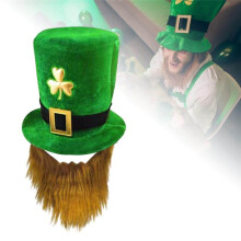 Chapeau de Lutin TrèFle Vert pour Homme de la Saint-Patrick avec DéCoration de Barbe, Accessoires pour Barbe et Moustache