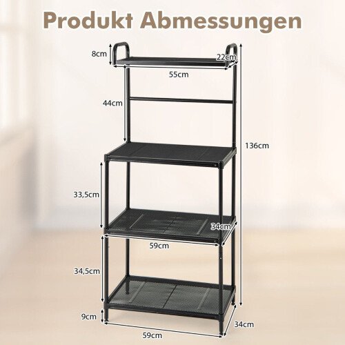 4-Tier Metal Kitchen Shelf with Adjustable Shelves, Black 1
